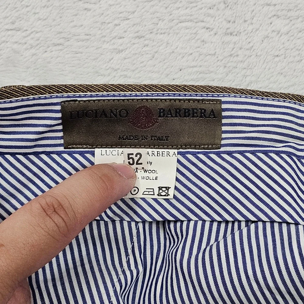 Luciano Barbera Dress Pants Mens 52 34x29 Brown Wool Italy Flat Front READ